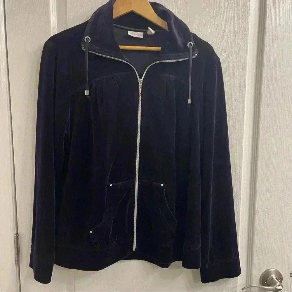 Zenergy By Chico’s | Dark Purple Velour Rhinestone Track Jacket